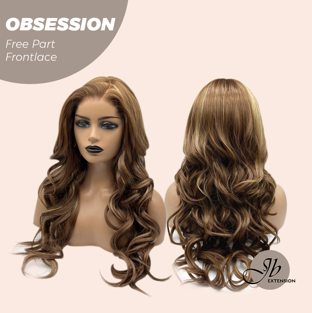 JBEXTENSION 24 Inches Brown With Highlight Wave 13X6 Pre-Cut Free Part Frontlace Glueless Wig OBSESSION