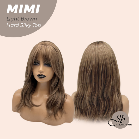JBEXTENSION 16 Inches Scalpiana 3.5X4 Hard Silky Top Natural Scalp Effect Light Brown Body Wave Wig With Bangs Wig MIMI SILK TOP LIGHT BROWN