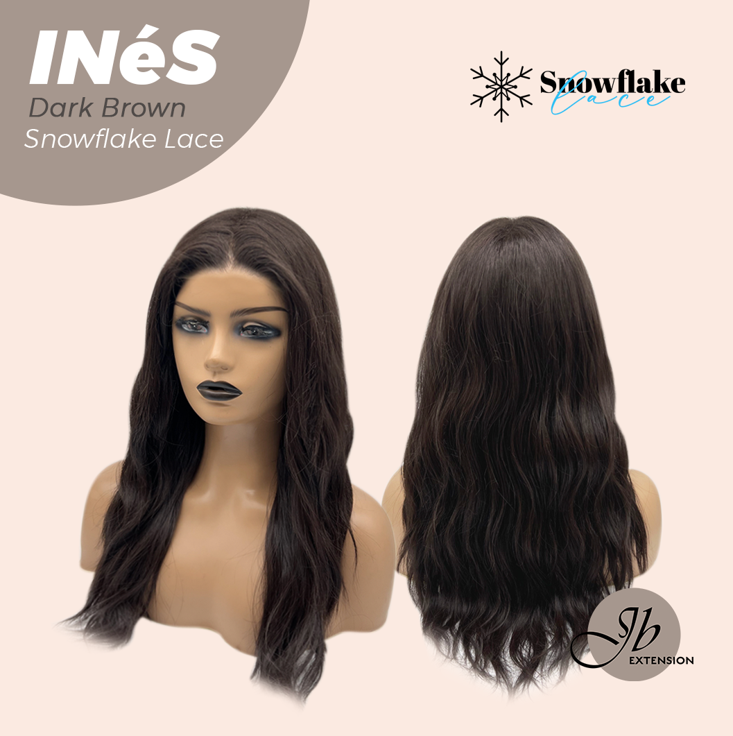 JBEXTENSION 22 Inches Dark Brown Pre-Cut Snowflake Lace Frontlace Glueless Wig INéS DARK BROWN【PERMATEASE】【BENDY EAR TABS】- M/L