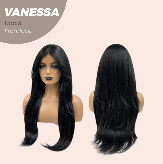 JBEXTENSION 26 Inches Curly Black Pre-Cut Frontlace Wig VANESSA BLACK
