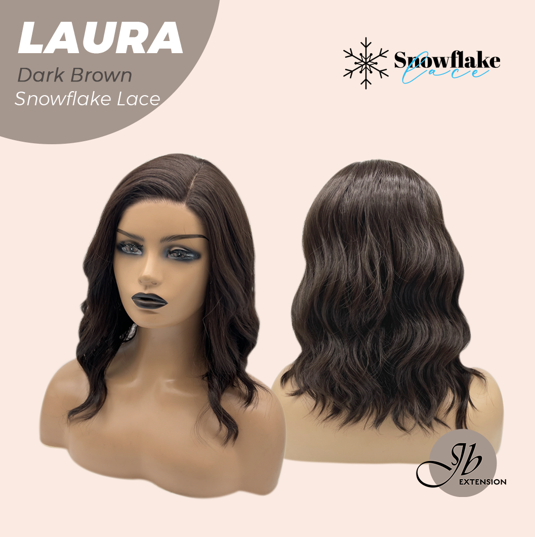 JBEXTENSION 14 Inches Dark Brown Pre-Cut Side Part Snowflake Lace Frontlace Glueless Wig LAURA SNOWFLAKE DARK BROWN【BENDY EAR TABS】- M/L
