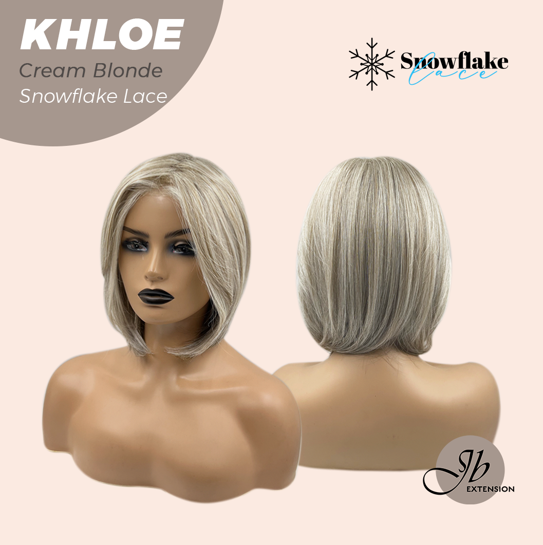 JBEXTENSION 12 Inches Bob Cut Cream Blonde Pre-Cut Snowflake Lace Frontlace Glueless Wig KHLOE CREAM BLONDE【PERMATEASE】【BENDY EAR TABS】- S/M