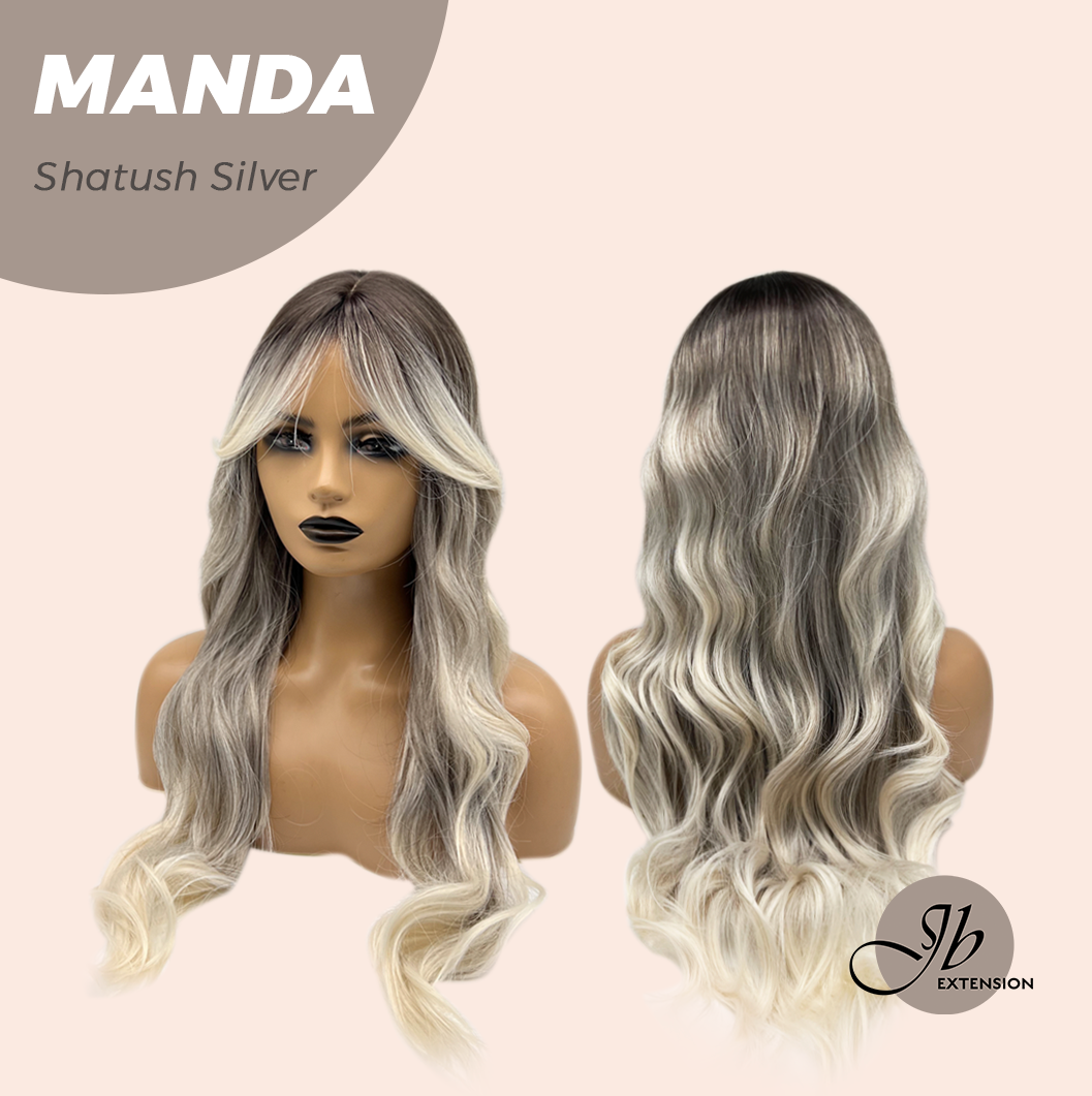 JBEXTENSION 26 Inches Long Shatush Silver Body Wave With Bangs MANDA SHATUSH SILVER