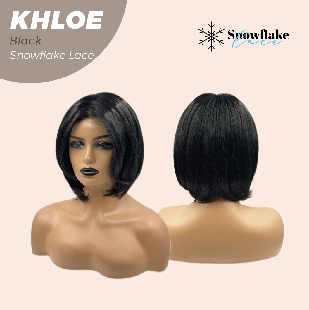 JBEXTENSION 12 Inches Bob Cut Black Pre-Cut Snowflake Lace Frontlace Glueless Wig KHLOE BLACK【PERMATEASE】【BENDY EAR TABS】