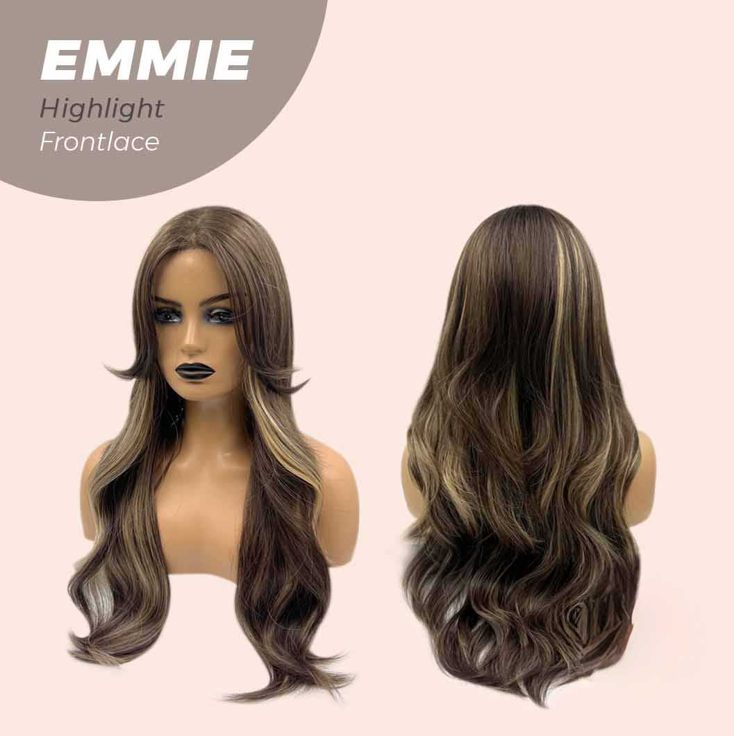 JBEXTENSION 26 Inches Curly Women Brown With Highlight Wig Pre-Cut Frontlace Glueless Wig EMMIE HIGHLIGHT