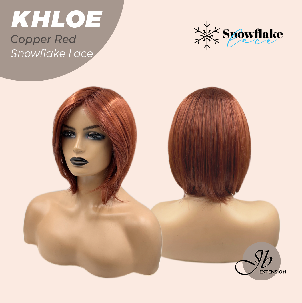 JBEXTENSION 12 Inches Bob Cut Copper Red Pre-Cut Snowflake Lace Frontlace Glueless Wig KHLOE COPPER RED【PERMATEASE】【BENDY EAR TABS】