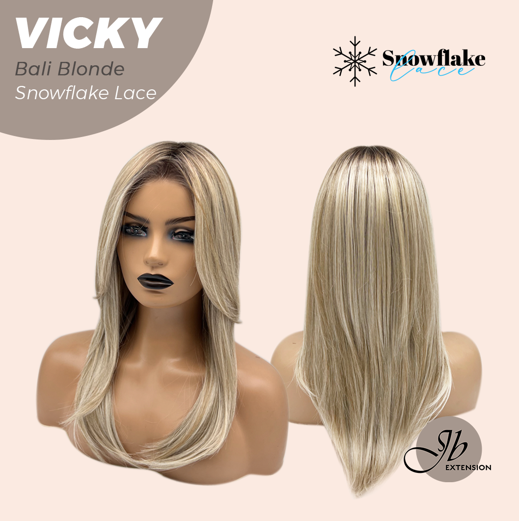 JBEXTENSION 20 Inches Bali Blonde Pre-Cut Snowflake Lace Frontlace Glueless Wig VICKY BALI BLONDE【PERMATEASE】【BENDY EAR TABS】- M/L