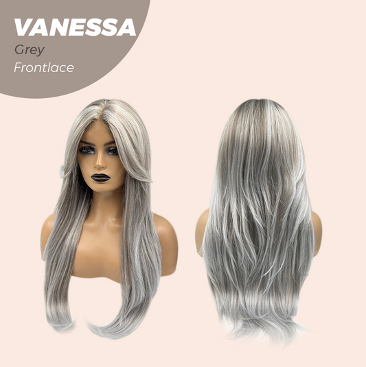 JBEXTENSION 26 Inches Curly Grey Pre-Cut Frontlace Wig VANESSA GREY