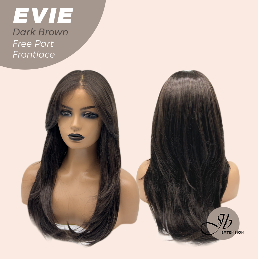 JBEXTENSION 22 Inches Dark Brown Pre-Cut Free Part Frontlace Glueless Wig EVIE DARK BROWN