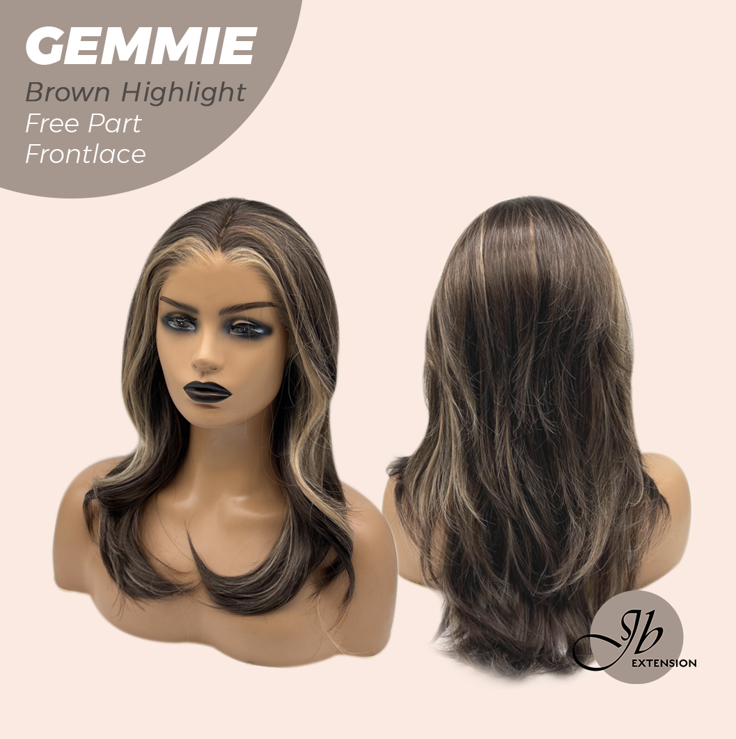 JBEXTENSION 20 Inches Brown Highlight Pre-Cut Free Part Frontlace Glueless Wig GEMMIE BROWN HIGHLIGHT