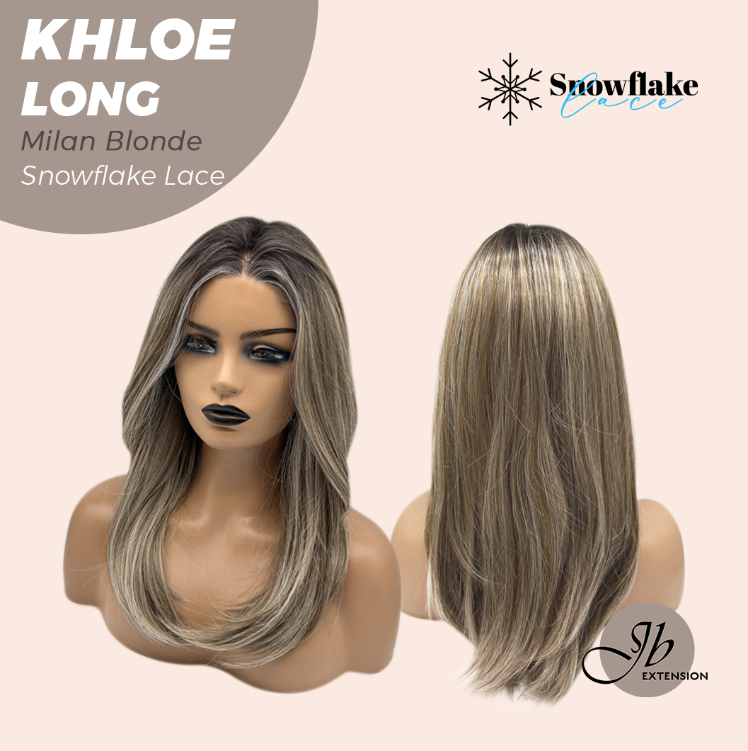 JBEXTENSION 18 Inches Milan Blonde Pre-Cut Snowflake Lace Frontlace Glueless Wig KHLOE LONG MILAN BLONDE【PERMATEASE】【BENDY EAR TABS】- S/M