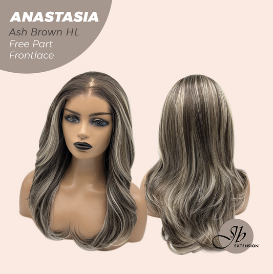 JBEXTENSION 20 Inches Ash Brown Highlight Curly Pre-Cut 13X3 Lace Free Part Frontlace Glueless Wig ANASTASIA ASH BROWN HIGHLIGHT