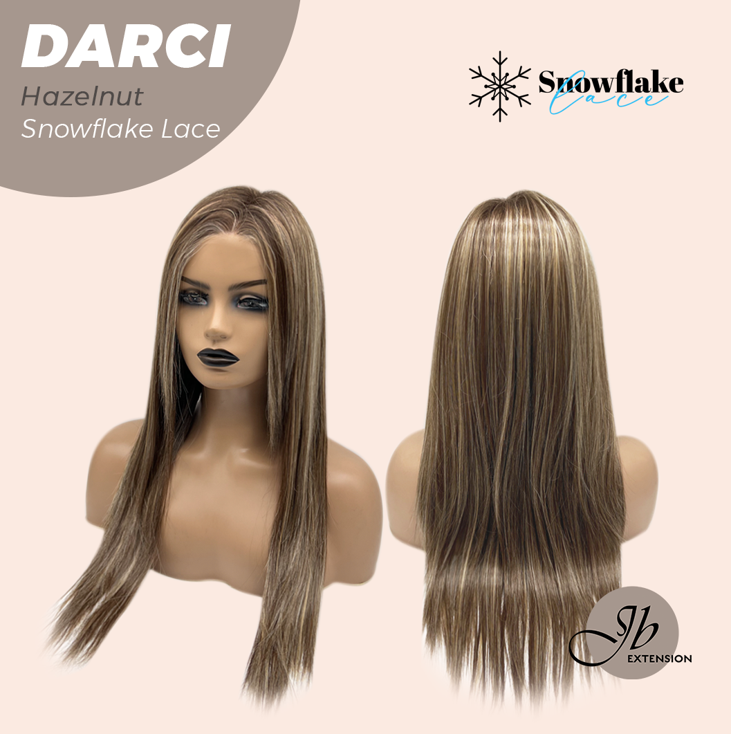 JBEXTENSION 25 Inches Hazelnut Blonde Highlight Pre-Cut Snowflake Lace Frontlace Glueless Wig DARCI HAZELNUT【PERMATEASE】【BENDY EAR TABS】