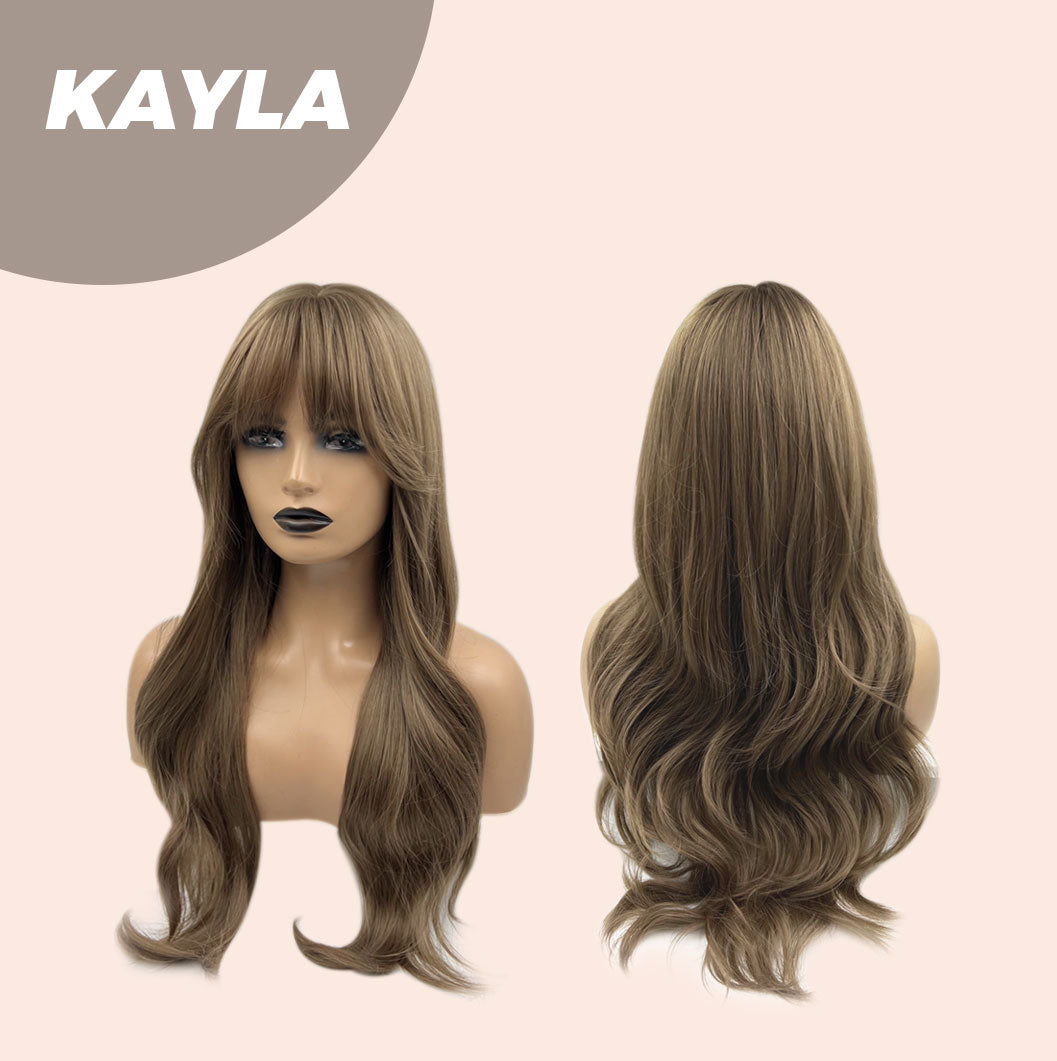 JBEXTENSION 24 Inches Light Brown Curly Wig With Bangs KAYLA