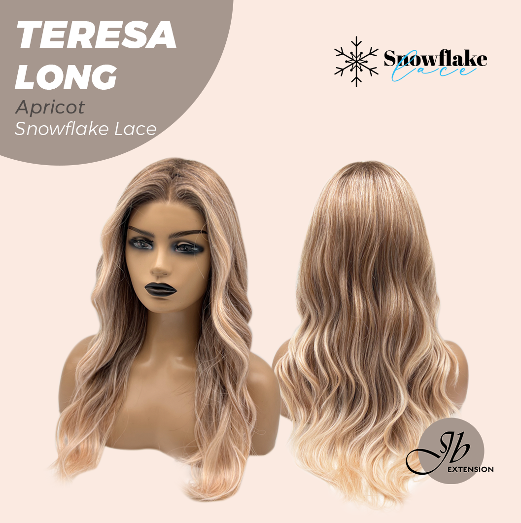 JBEXTENSION 22 Inches Long Apricot Pre-Cut Snowflake Lace Frontlace Glueless Wig TERESA LONG APRICOT【PERMATEASE】【BENDY EAR TABS】