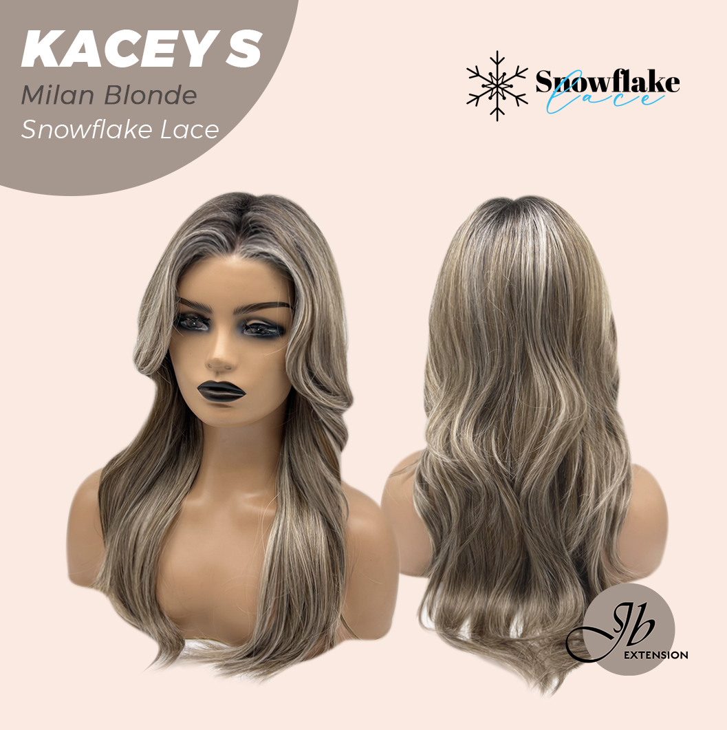 JBEXTENSION 20 Inches Milan Blonde Pre-Cut Snowflake Lace Frontlace Glueless Wig KACEY S MILAN BLONDE【PERMATEASE】【BENDY EAR TABS】
