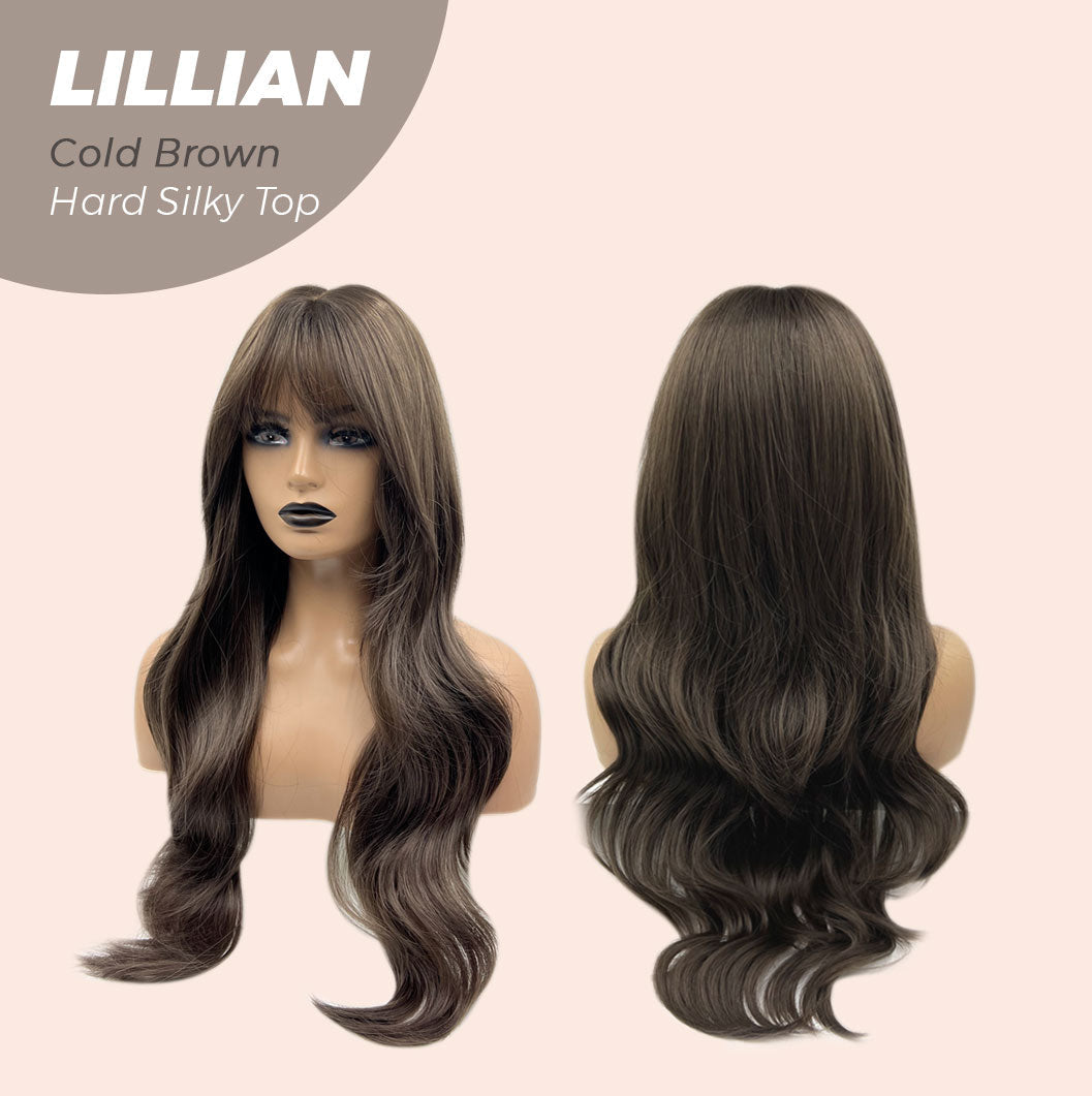 JBEXTENSION 26 Inches Scalpiana Cold Brown Curly 3.5X4 Hard Silky Top Natural Scalp Effect Wig LILLIAN COLD BROWN