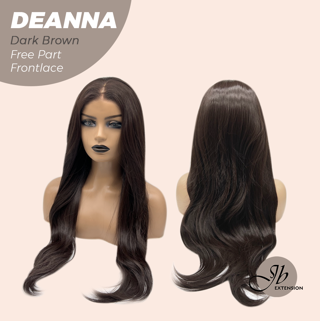 JBEXTENSION 28 Inches Long Dark Brown Curly Pre-Cut Free Part Frontlace Glueless Wig DEANNA DARK BROWN