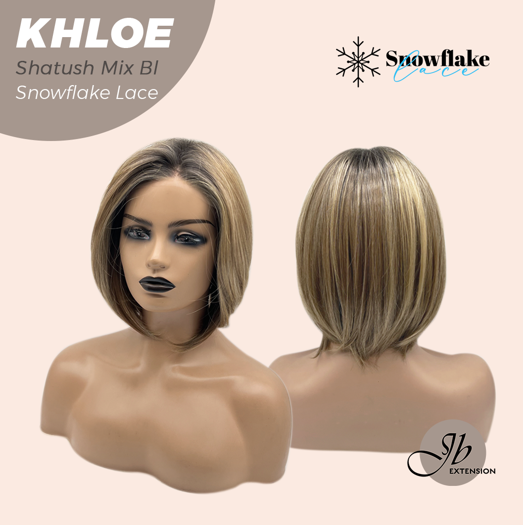 JBEXTENSION 12 Inches Bob Cut Shatush Mix Blonde Pre-Cut Snowflake Lace Frontlace Glueless Wig KHLOE SHATUSH MIX BLONDE【PERMATEASE】【BENDY EAR TABS】