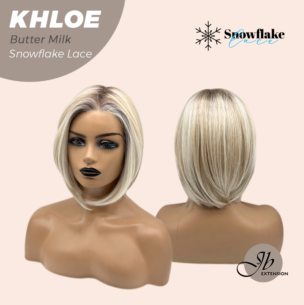 JBEXTENSION 12 Inches Bob Cut Butter Milk Pre-Cut Snowflake Lace Frontlace Glueless Wig KHLOE BUTTER MILK【PERMATEASE】【BENDY EAR TABS】- M/L