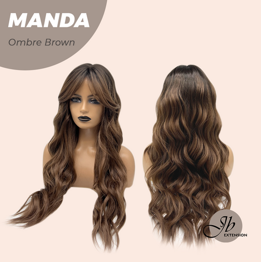 JBEXTENSION 26 Inches Long Ombre Brown Body Wave With Bangs MANDA OMBRE BROWN