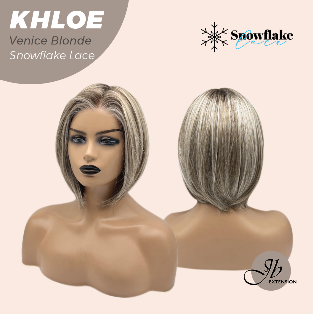 JBEXTENSION 12 Inches Bob Cut Venice Blonde Pre-Cut Snowflake Lace Frontlace Glueless Wig KHLOE VENICE BLONDE【PERMATEASE】【BENDY EAR TABS】