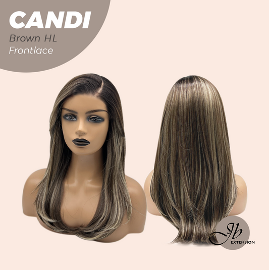 JBEXTENSION 20 Inches Brown Highlight Pre-Cut Side Part Frontlace Glueless Wig CANDI BROWN HIGHLIGHT