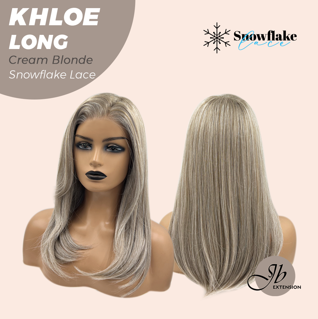 JBEXTENSION 18 Inches Cream Blonde Pre-Cut Snowflake Lace Frontlace Glueless Wig KHLOE LONG CREAM BLONDE【PERMATEASE】【BENDY EAR TABS】