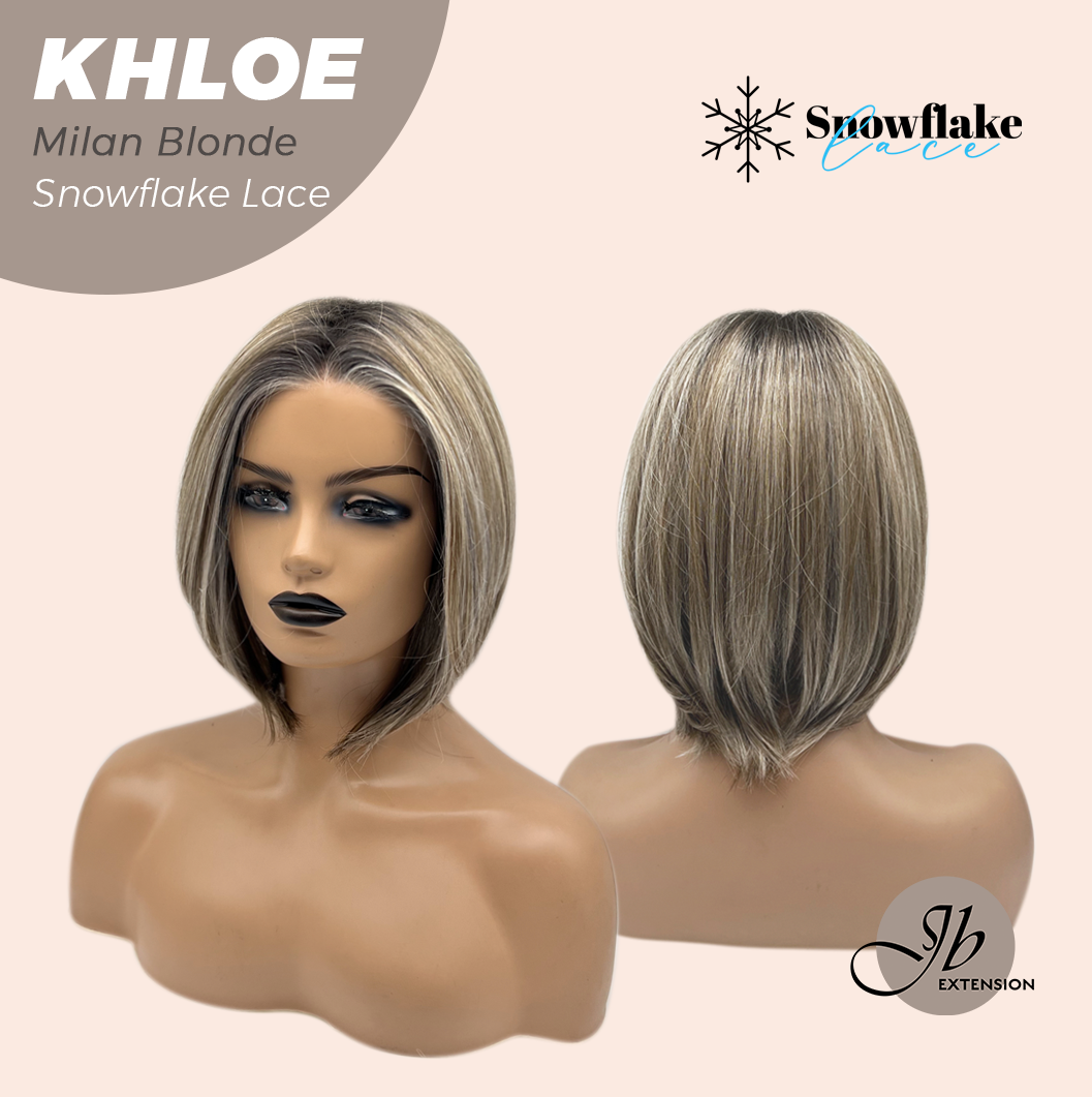 JBEXTENSION 12 Inches Bob Cut Milan Blonde Pre-Cut Snowflake Lace Frontlace Glueless Wig KHLOE MILAN BLONDE【PERMATEASE】【BENDY EAR TABS】
