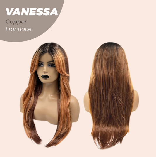JBEXTENSION 26 Inches Curly Copper Pre-Cut Frontlace Wig VANESSA COPPER