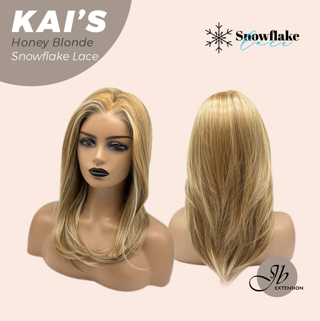 JBEXTENSION 18 Inches Honey Blonde Pre-Cut Snowflake Lace Frontlace Glueless Wig KAI'S HONEY BLONDE【PERMATEASE】【BENDY EAR TABS】
