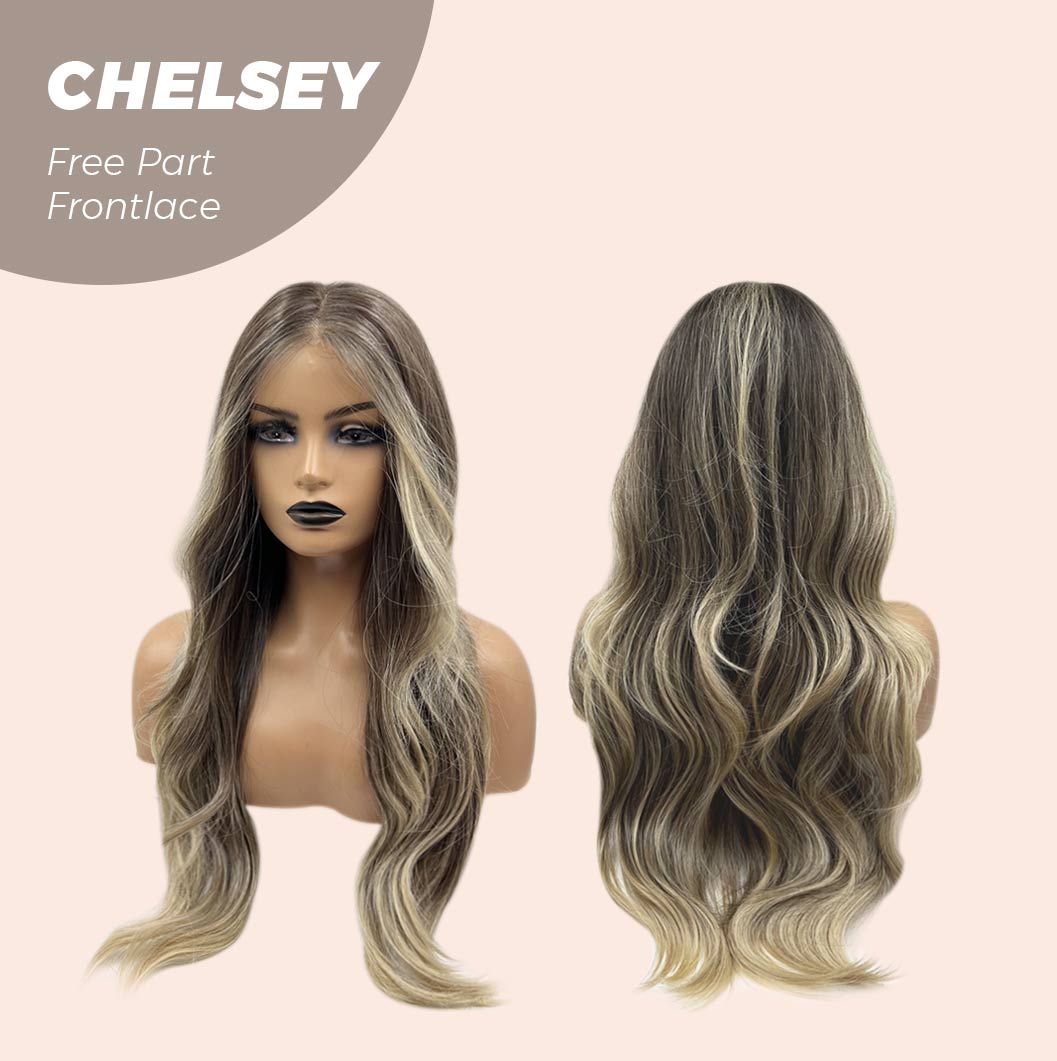 Nichole's Selection - 26 Inches Curly Mix Blonde Free Part Pre-Cut Frontlace Glueless Wig CHELSEY
