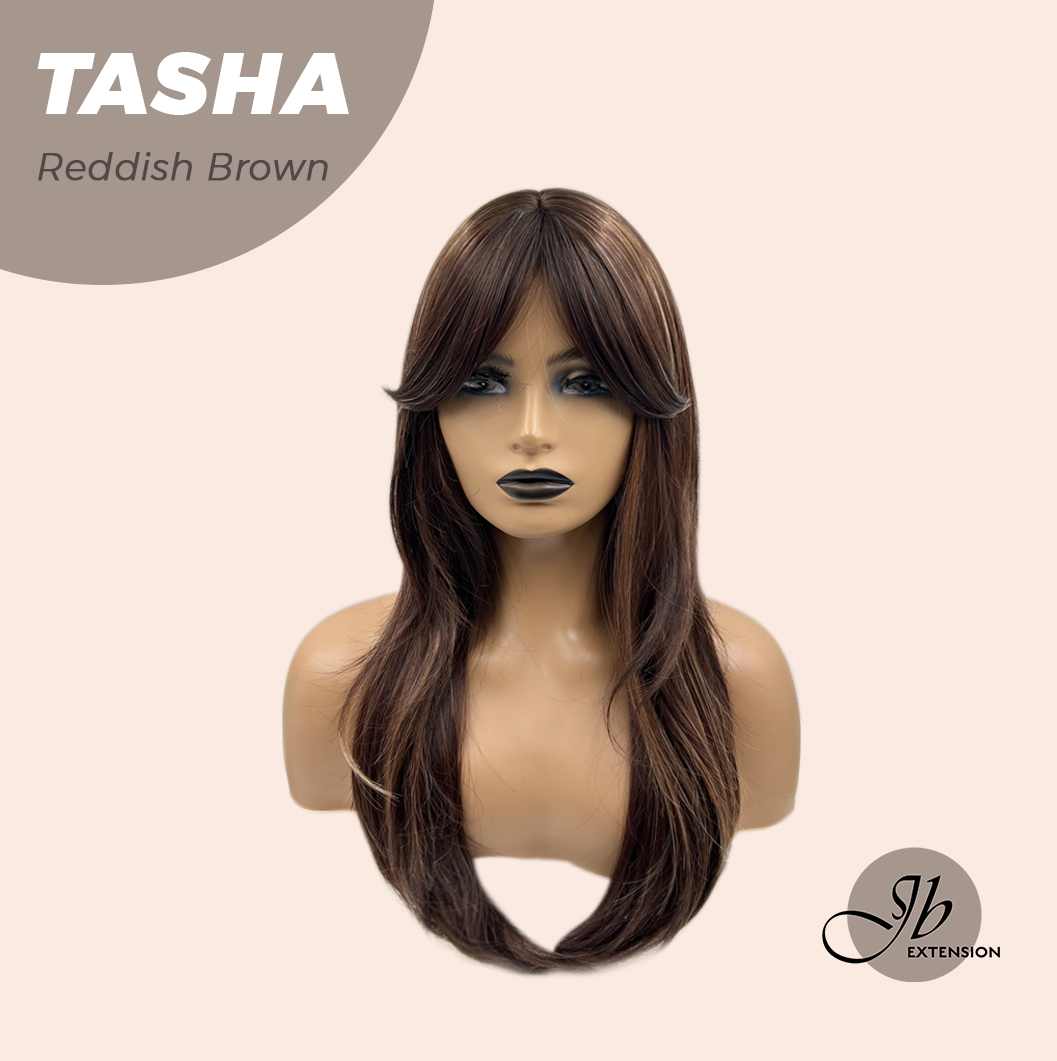 JBEXTENSION 24 Inches Wolf Cut Reddish Brown Women Wig With Bangs TASHA REDDISH BROWN
