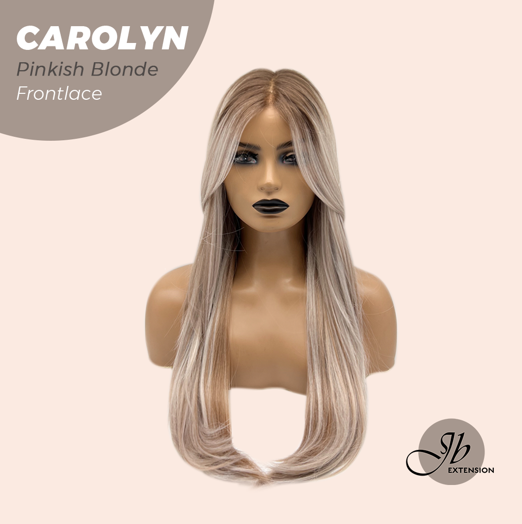 JBEXTENSION 26 Inches Straight Pinkish Blonde Highlight Pre-Cut Frontlace Glueless Wig CAROLYN