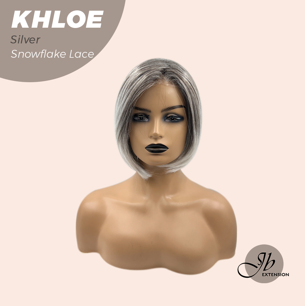 JBEXTENSION 12 Inches Bob Cut Silver Pre-Cut Snowflake Lace Frontlace Glueless Wig KHLOE SILVER【PERMATEASE】【BENDY EAR TABS】- M/L