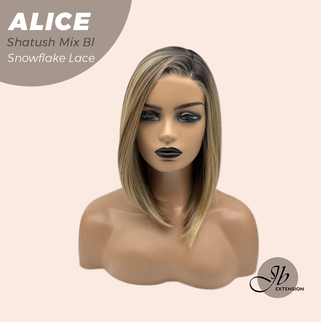 JBEXTENSION 12 Inches Shatush Mix Blonde Pre-Cut Side Part Snowflake Lace Frontlace Glueless Wig ALICE SHATUSH MIX BLONDE【BENDY EAR TABS】- S/M