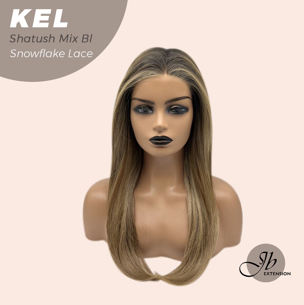 JBEXTENSION 22 Inches Shatush Mix Blonde Pre-Cut Snowflake Lace Frontlace Glueless Wig KEL SHATUSH MIX BLONDE【PERMATEASE】【BENDY EAR TABS】