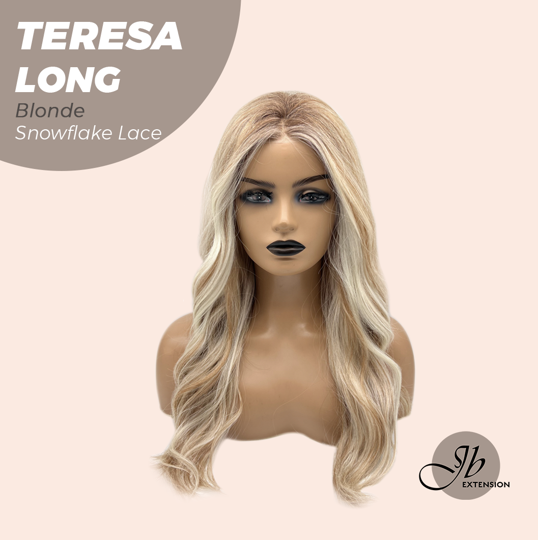 JBEXTENSION 22 Inches Long Blonde Pre-Cut Snowflake Lace Frontlace Glueless Wig TERESA LONG BLONDE【PERMATEASE】【BENDY EAR TABS】- M/L