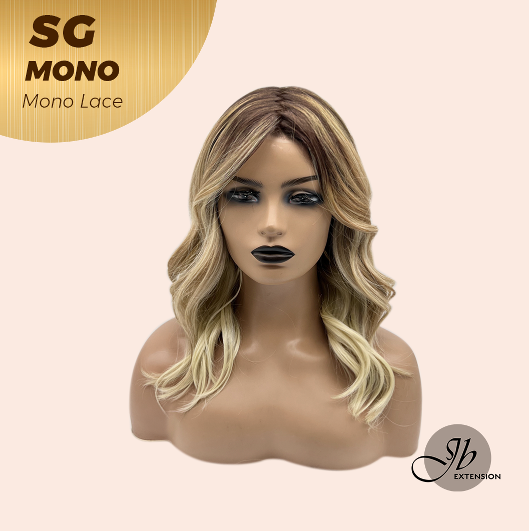 JBEXTENSION SG MONO Monofilament Handmade Wig 6X5 Full Monofilament Hand Tied Top Wig 15 Inches Sunset Blonde Mono Lace Wig With Anti-slip Silicone Strips Glueless Wig SG MONO【BENDY EAR TABS】