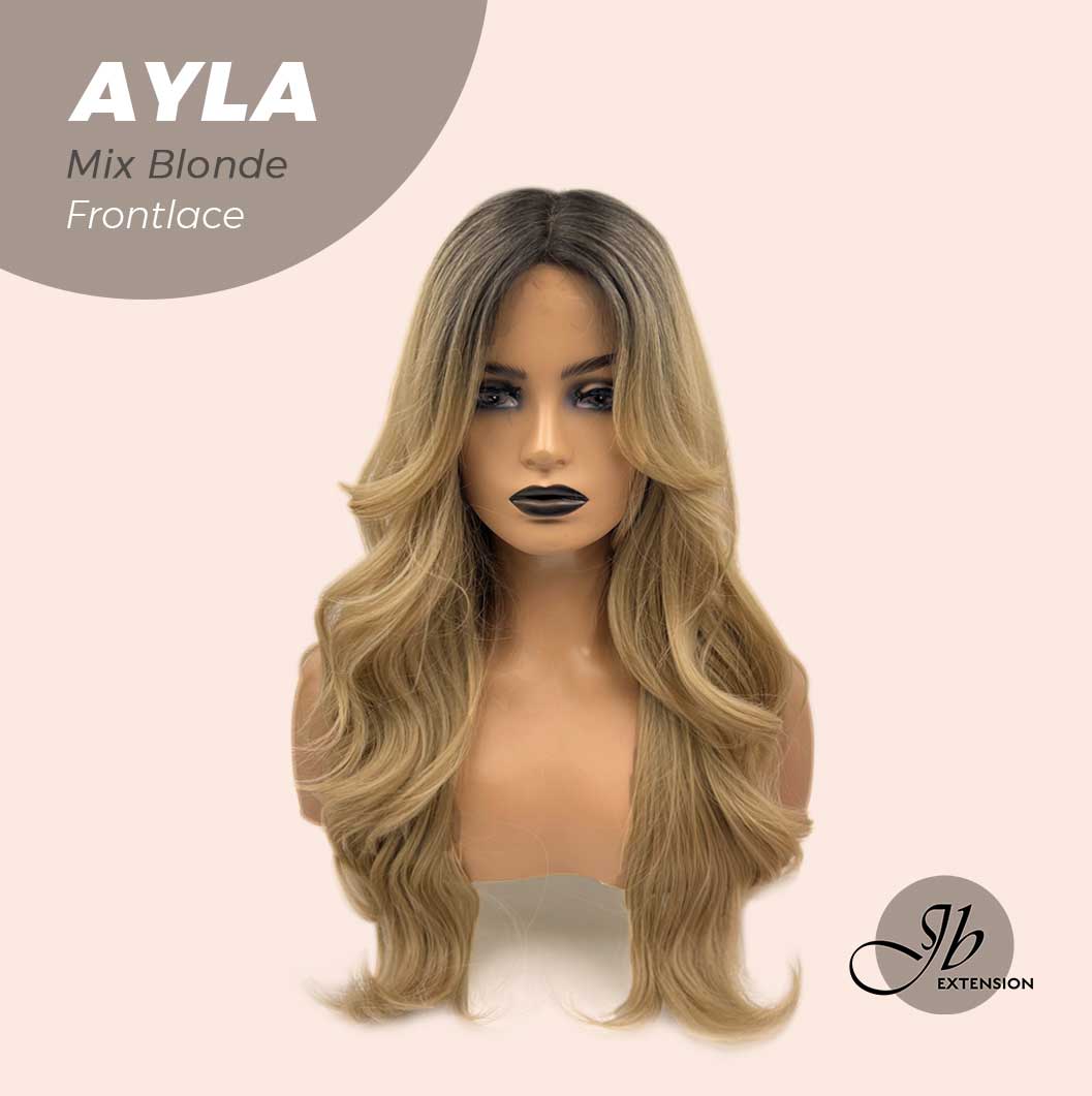 JBEXTENSION 24 Inches Body Wave Mix Blonde With Dark Root Pre-Cut Frontlace Glueless Wig AYLA MIX BLONDE