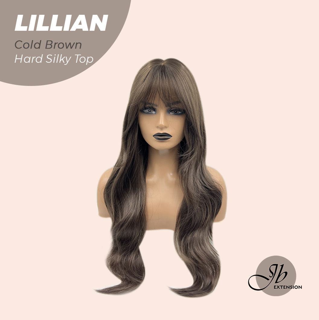 JBEXTENSION 26 Inches Scalpiana Cold Brown Curly 3.5X4 Hard Silky Top Natural Scalp Effect Wig LILLIAN COLD BROWN