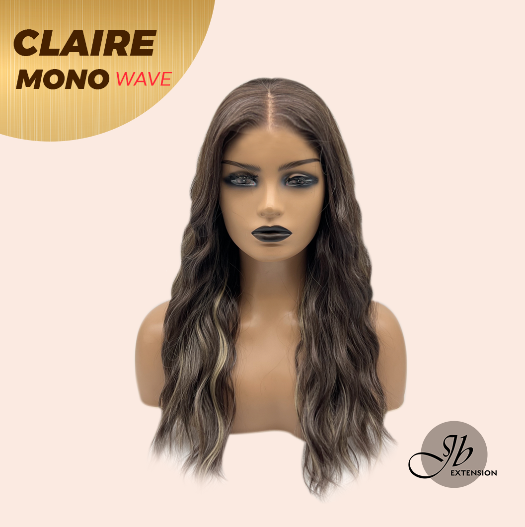 JBEXTENSION CLAIRE MONO WAVE Partial Monofilament Wig 22 Inches Brown With Highlight Partial Mono Lace Glueless Wig CLAIRE MONO-WAVE【BENDY EAR TABS】