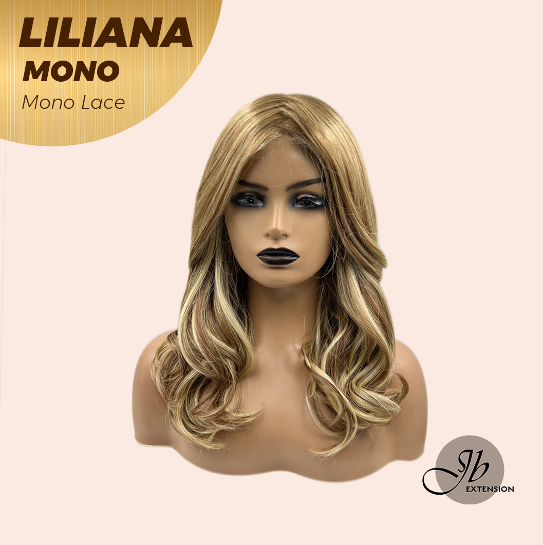 JBEXTENSION LILIANA MONO Full Monofilament Handmade Full Lace Full Hand Tied Wig 18 Inches Honey Blonde Mono Lace Handmade Futura Fiber Wig Glueless Wig LILIANA MONO【BENDY EAR TABS】