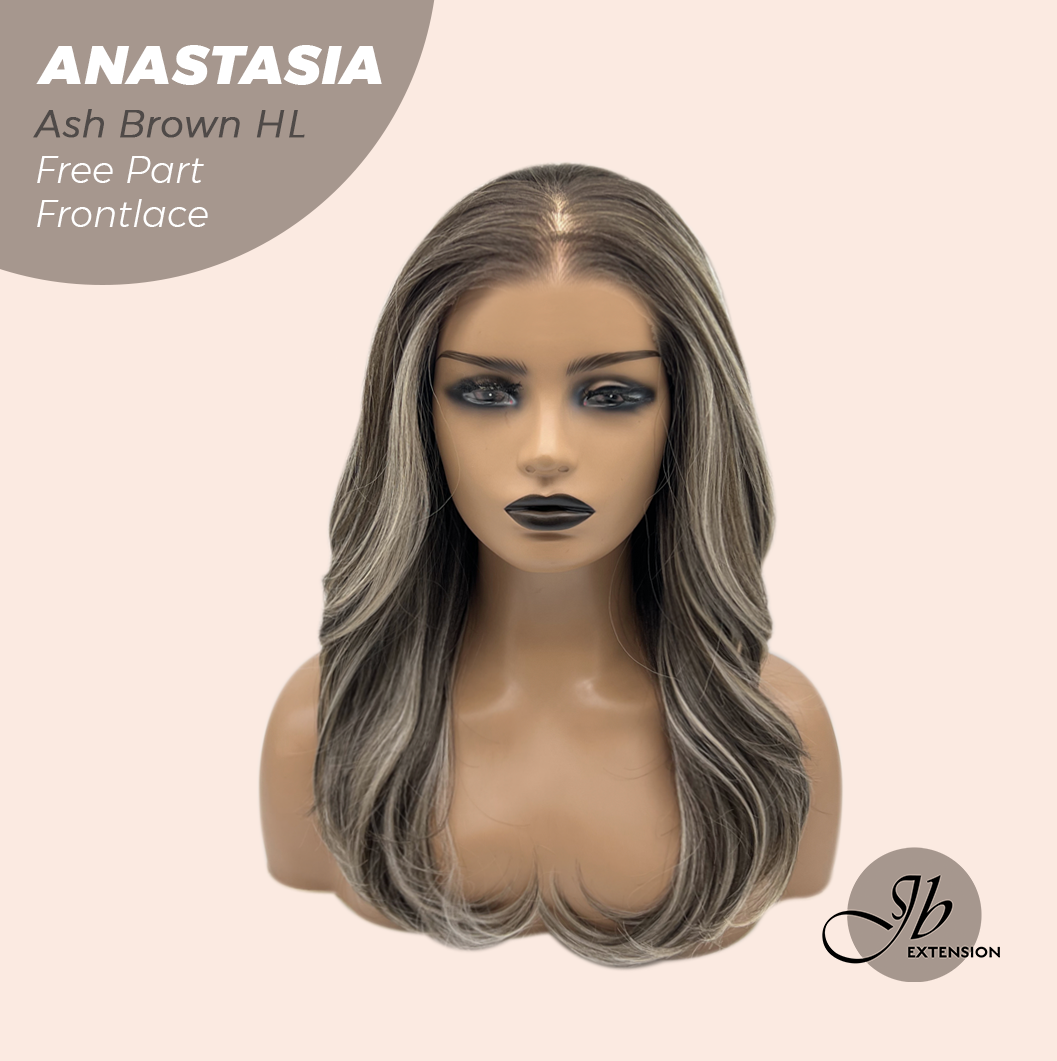JBEXTENSION 20 Inches Ash Brown Highlight Curly Pre-Cut 13X3 Lace Free Part Frontlace Glueless Wig ANASTASIA ASH BROWN HIGHLIGHT