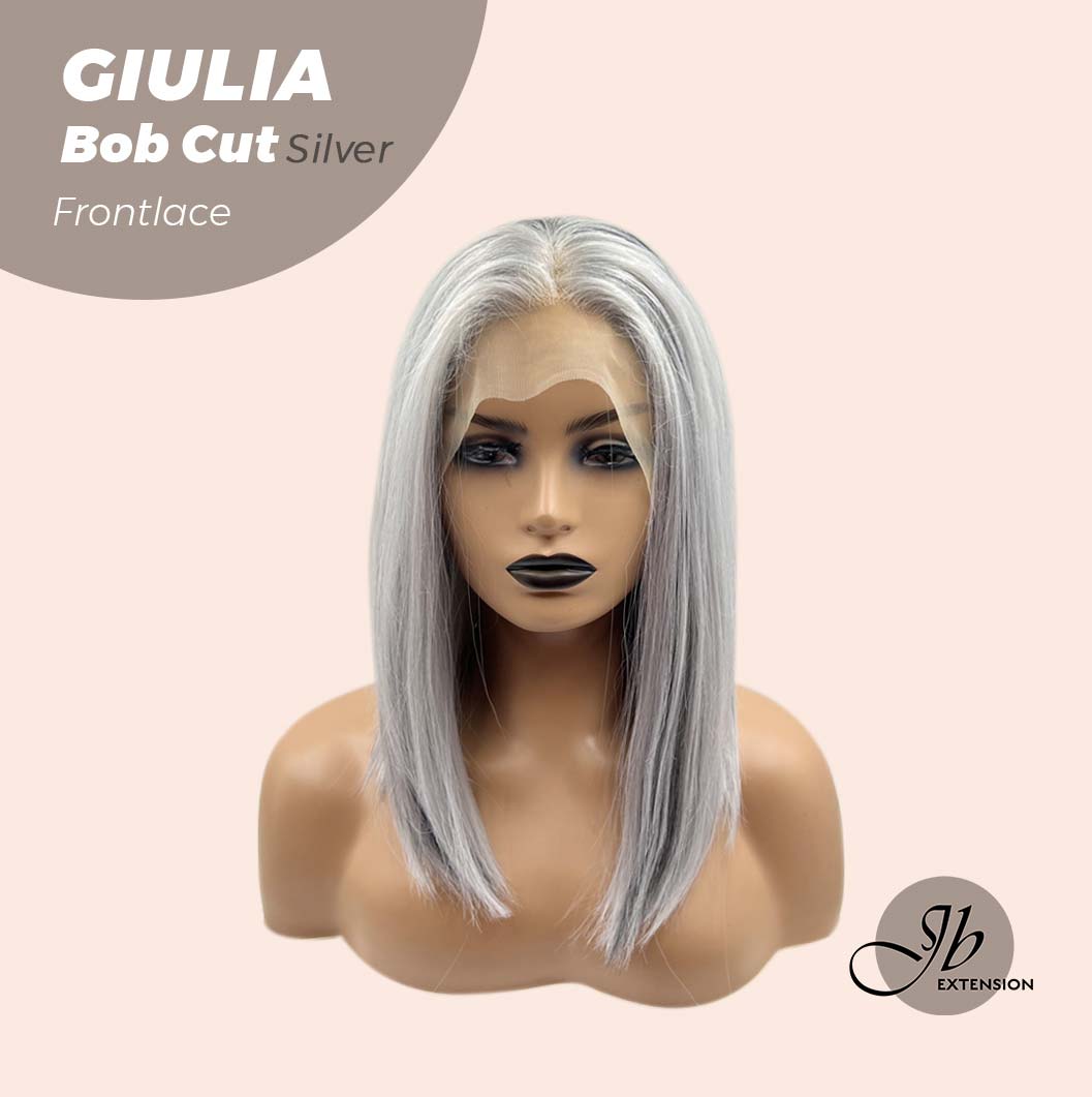 JBEXTENSION 14 Inches Bob Cut Mix Silver Frontlace Glueless Wig GIULIA BOB SILVER (FREE PARTING)