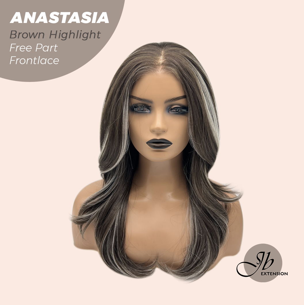 JBEXTENSION 20 Inches Brown Highlight Curly Pre-Cut 13X3 Lace Free Part Frontlace Glueless Wig ANASTASIA BROWN HIGHLIGHT