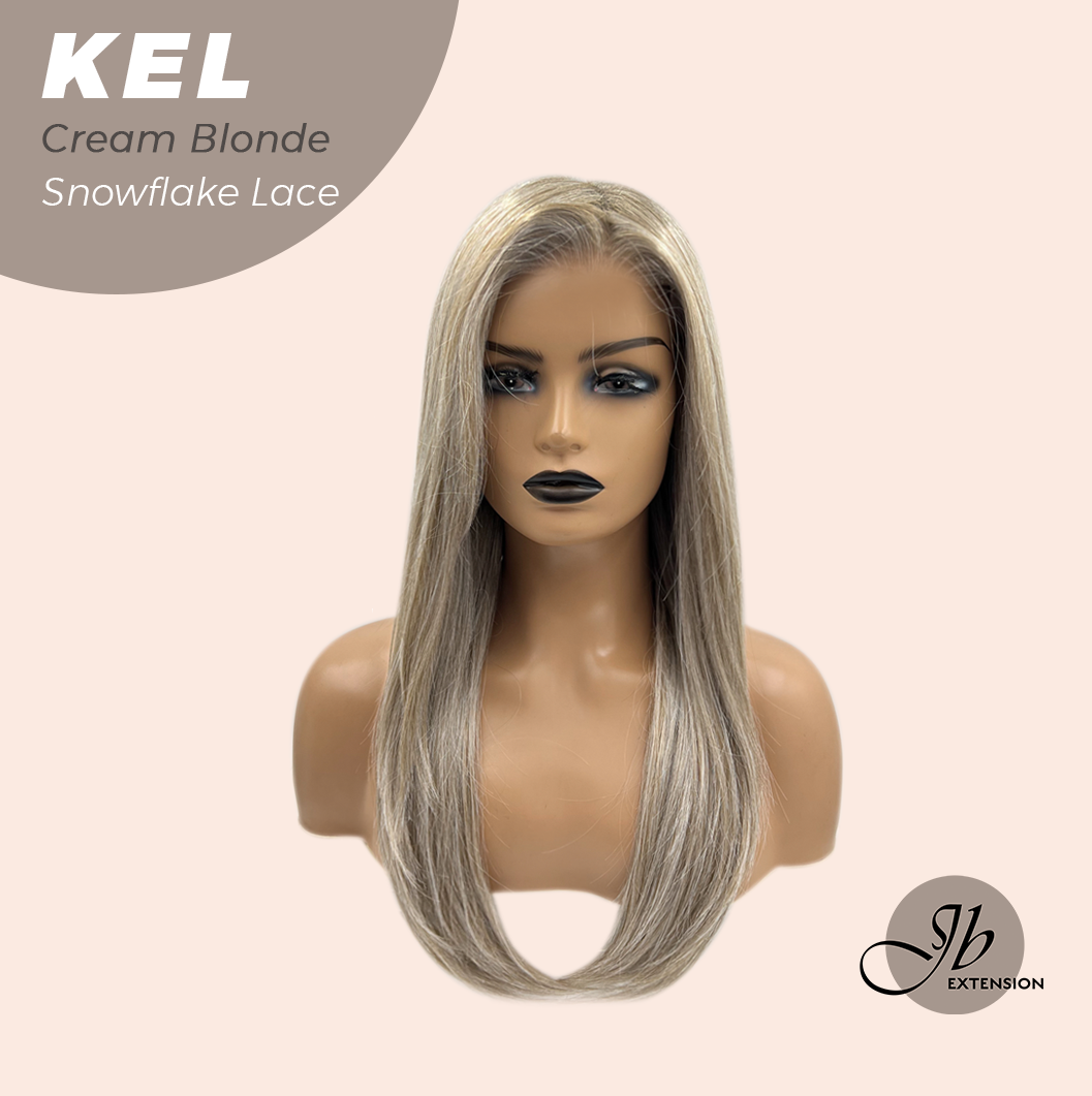 JBEXTENSION 22 Inches Cream Blonde Pre-Cut Snowflake Lace Frontlace Glueless Wig KEL CREAM BLONDE【PERMATEASE】【BENDY EAR TABS】- M/L