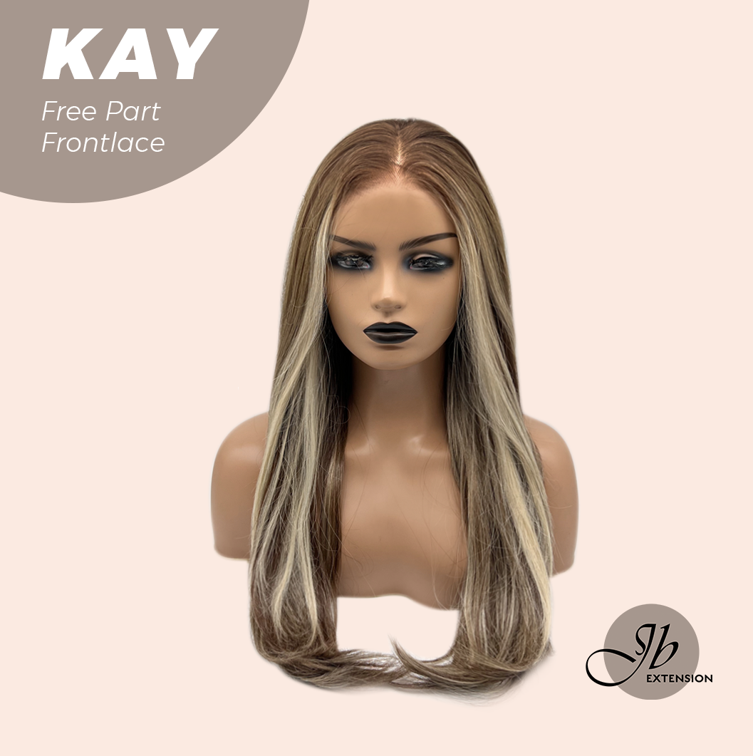 JBEXTENSION 24 Inches Brown With Highlight Curly Pre-Cut Free Part Frontlace Glueless Wig KAY FREE PART