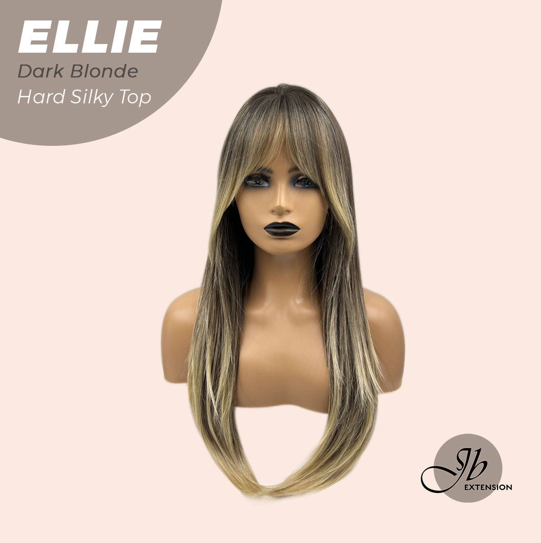 JBEXTENSION 26 Inches Scalpiana Dark Blonde Wolf Cut 3.5X4 Hard Silky Top Natural Scalp Effect Wig With Bangs ELLIE DARK BLONDE Silk Top