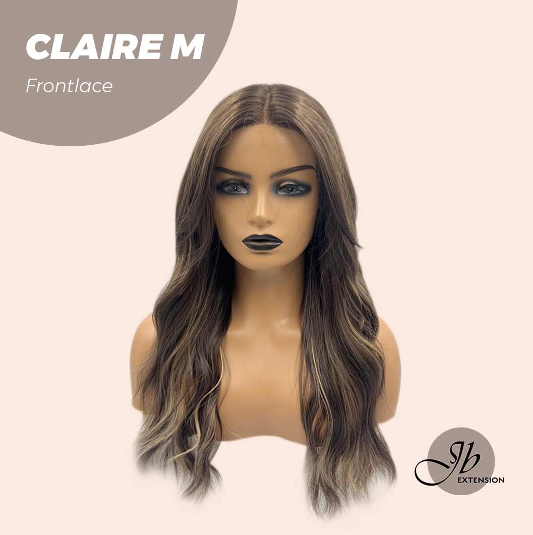 CLAIRE LACE M - 22 Inches Body Wave Brown With Highlight Pre-Cut Frontlace Glueless Wig